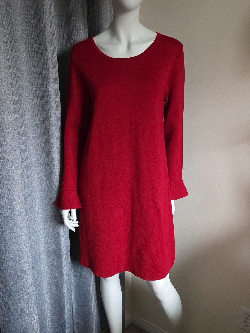 cleo Red Long-Sleeve A-Line Dress w Peplum Cuffs